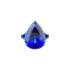Anillo de cóctel certificado de tanzanita y diamantes de 14,55 quilates en oro blanco de 18 quilates