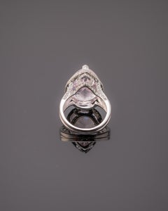 Certified 14.6 Carat Kunzite Halo Diamond White Gold Engagement Ring