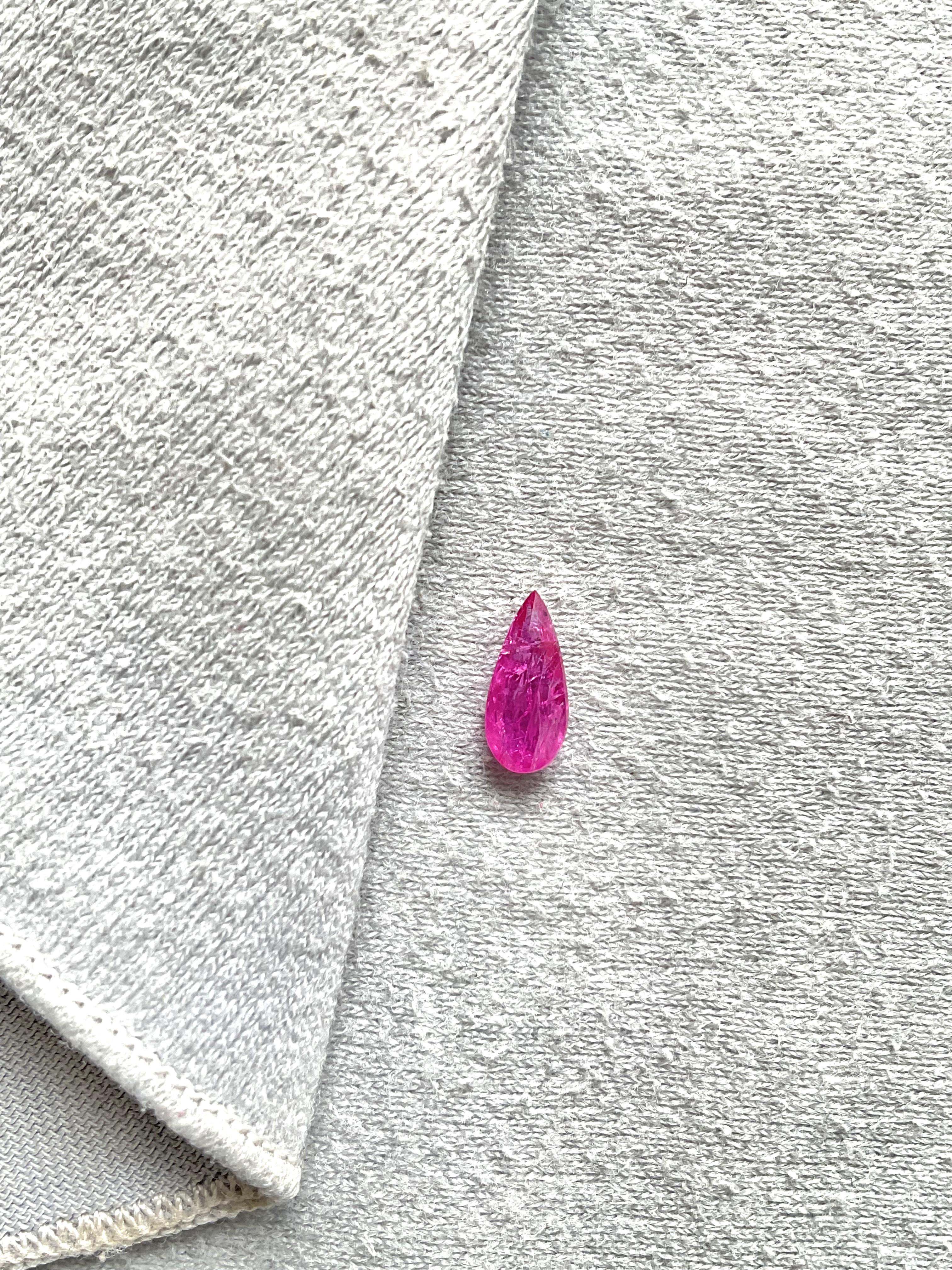 Art Deco Certified 1.48 Carats Mozambique Ruby Pear Faceted Cutstone No Heat Natural Gem For Sale