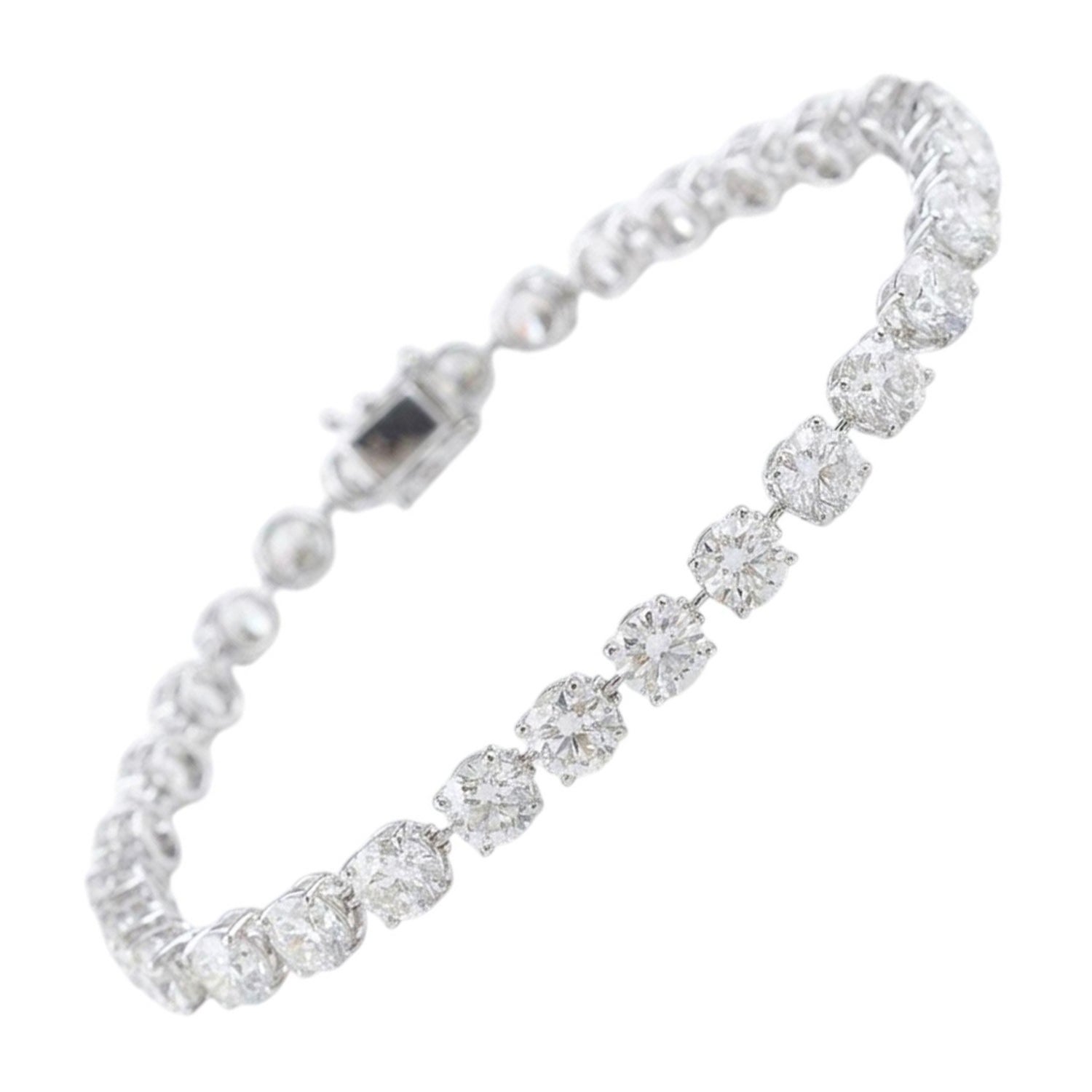 Certified 14.87 Carat Brilliant Cut Diamond Tennis Bracelet 18 Karat White Gold