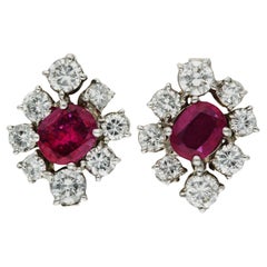 Certified 14ct White Gold 2.4ct Diamond & 1.4ct Ruby Earrings