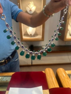 Certified 14k Emerald Tanzanite Diamond Necklace 325 carats 14k gold Set