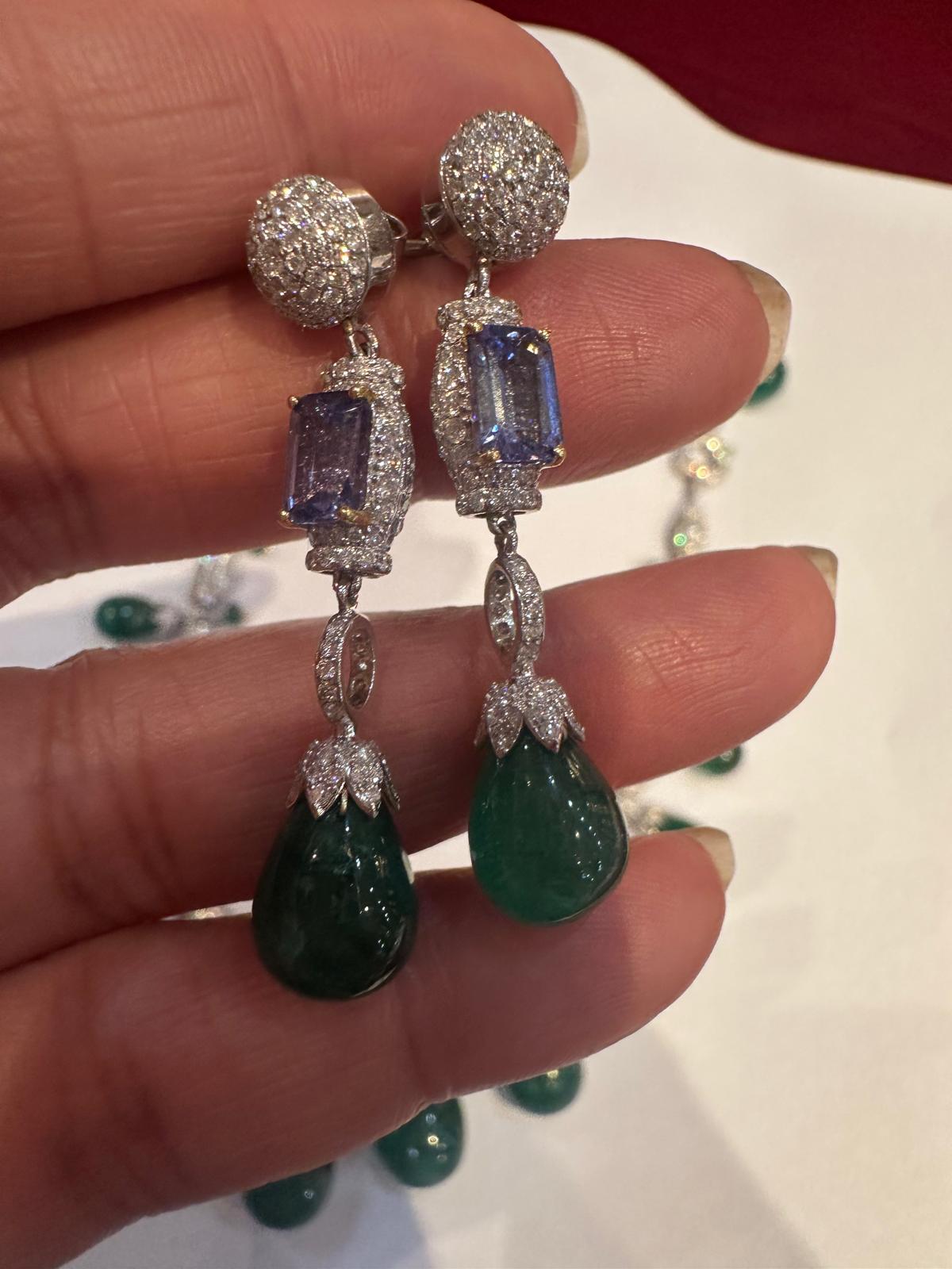 Collar de diamantes tanzanita esmeralda certificada de 14 quilates 325 quilates Juego de oro de 14 quilates en Nuevo estado para la venta en Yorba Linda, CA