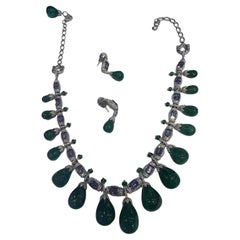 Certified 14k Emerald Tanzanite Diamond Necklace 325 carats 14k gold Set