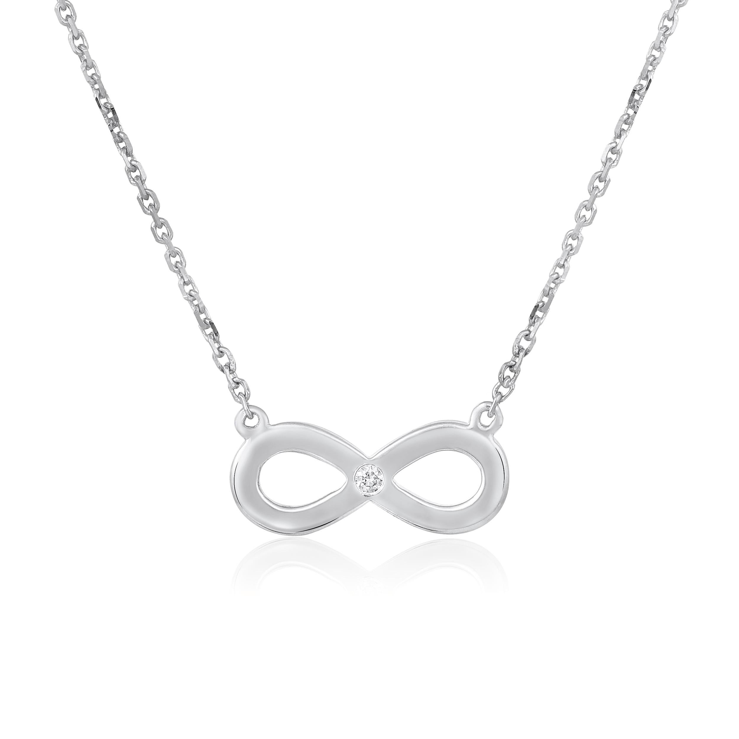 Certified 14k Gold 0.02ct Natural Diamond Delicate Infinity Loop White Necklace For Sale