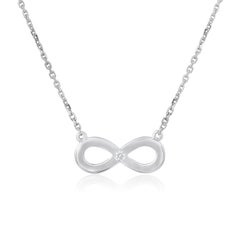 Certified 14k Gold 0.02ct Natural Diamond Delicate Infinity Loop White Necklace