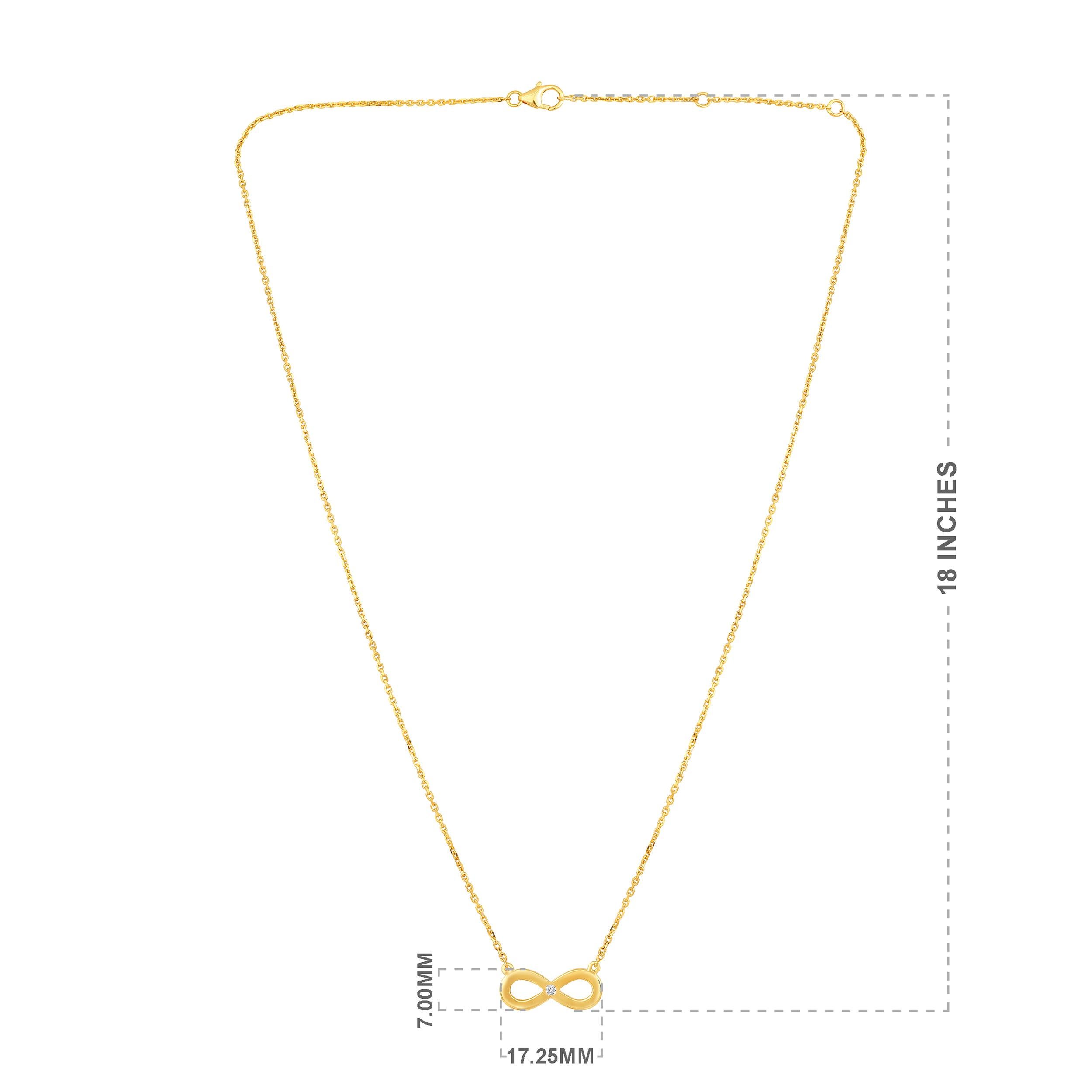 Contemporary Certified 14k Gold 0.02Ct Natural Diamond Delicate Infinity Loop Yellow Necklace For Sale