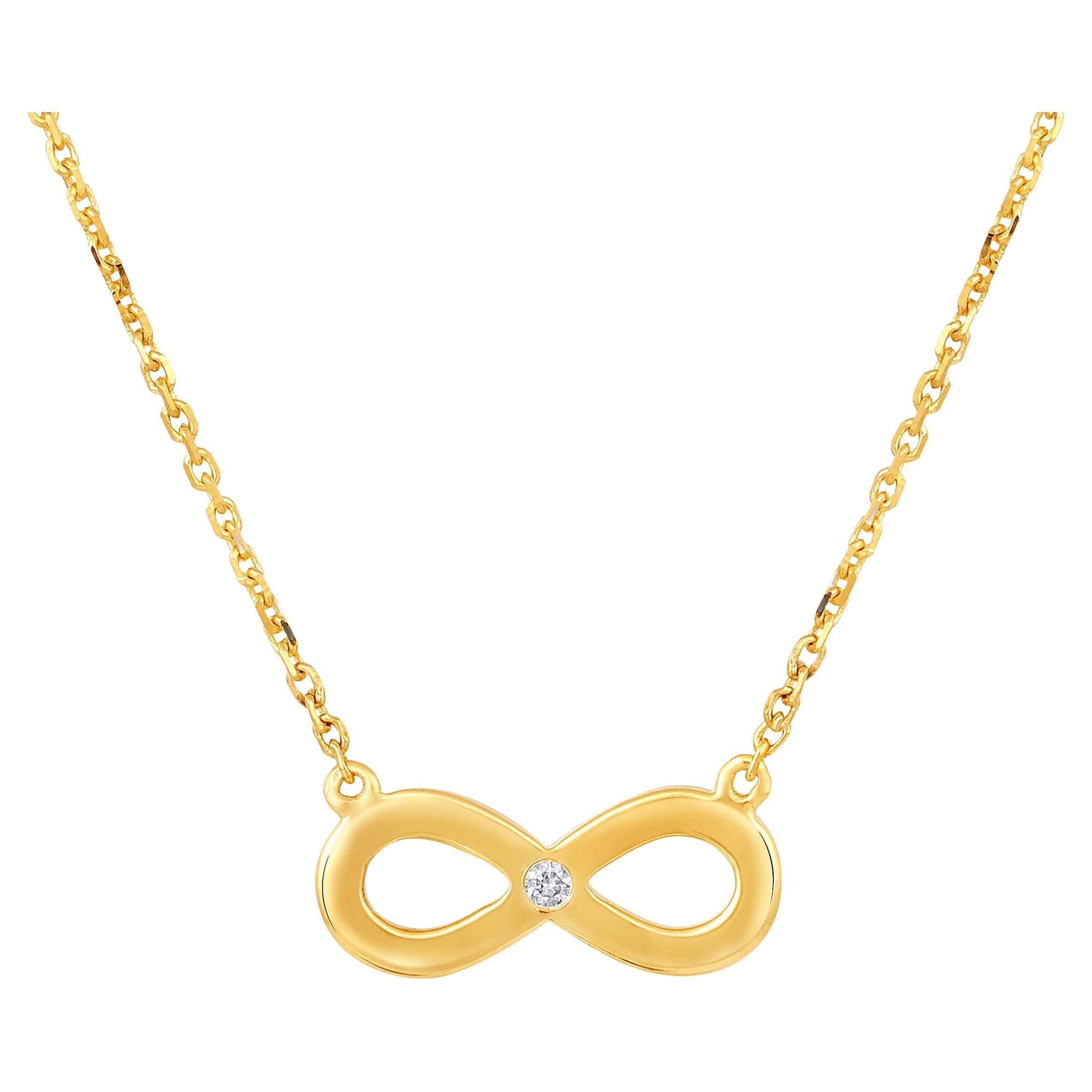 Certified 14k Gold 0.02Ct Natural Diamond Delicate Infinity Loop Yellow Necklace