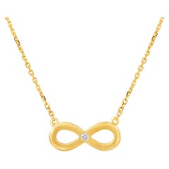 Certified 14k Gold 0.02Ct Natural Diamond Delicate Infinity Loop Yellow Necklace