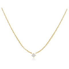 Certified 14k Gold 0.04ct Natural Diamond Delicate Small Single Star Necklace