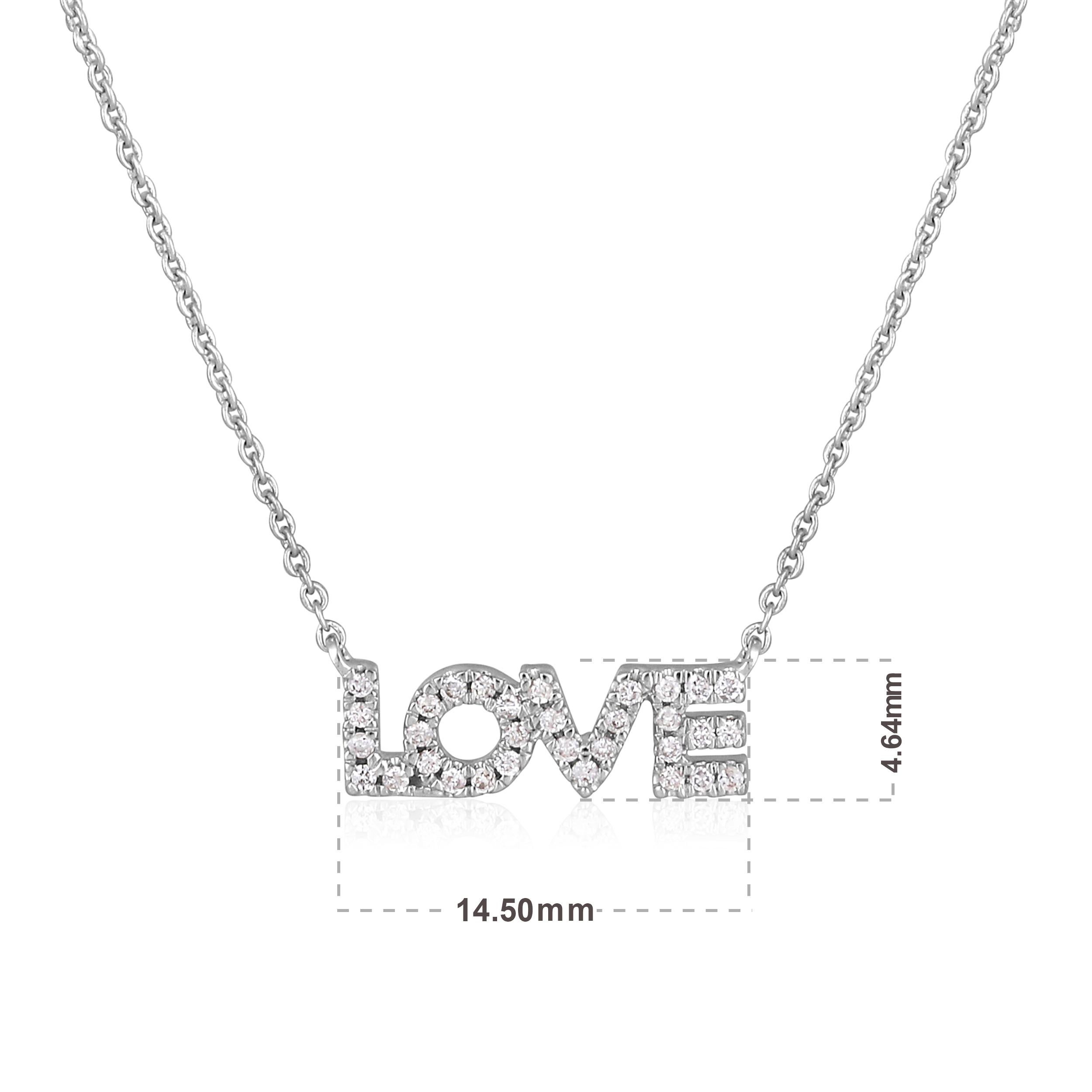 Contemporary Certified 14K Gold 0.11ct Natural Diamond F-I1 LOVE Alphabet Bold Charm Necklace For Sale
