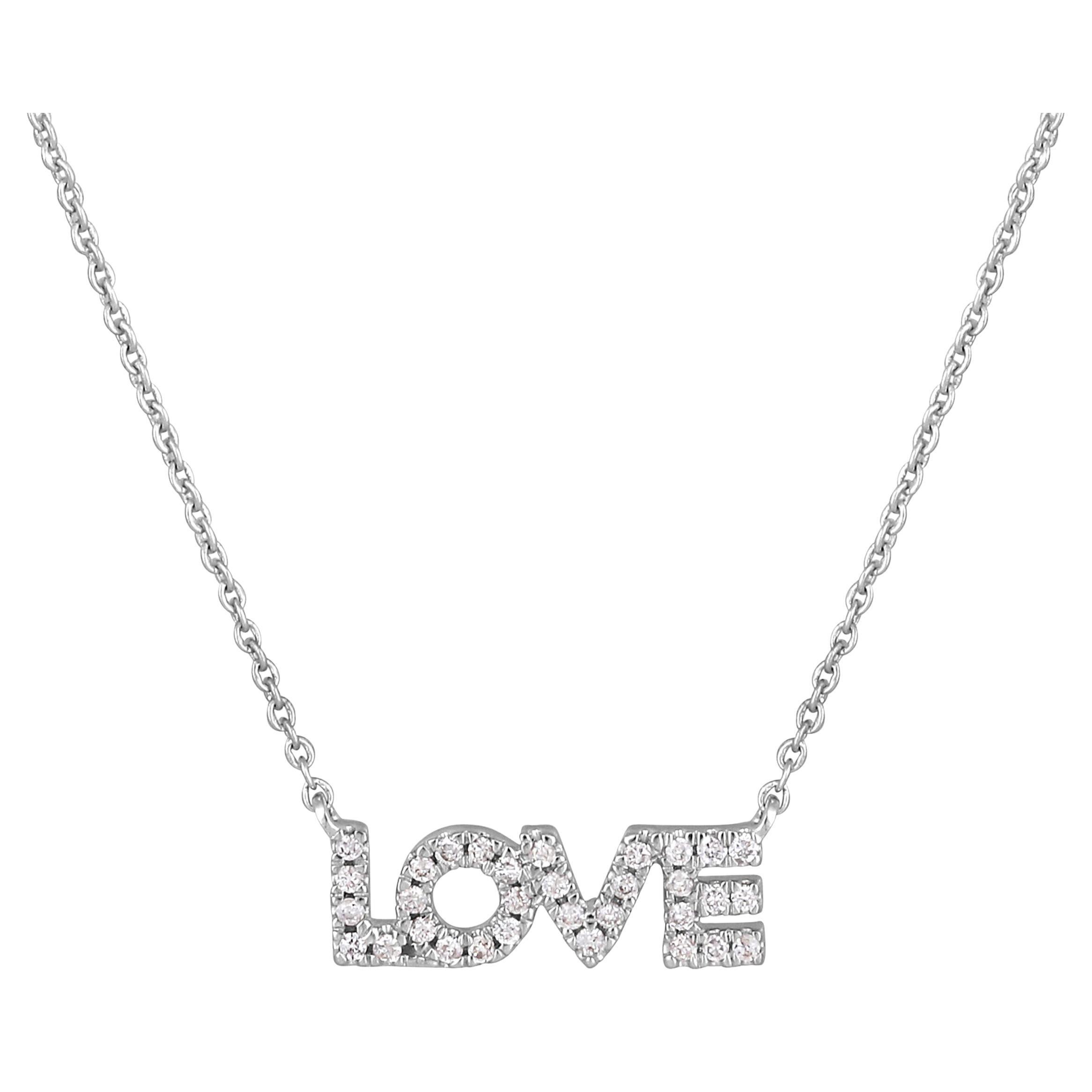 Certified 14K Gold 0.11ct Natural Diamond F-I1 LOVE Alphabet Bold Charm Necklace For Sale