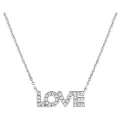 Collier à breloques audacieux LOVE Alphabet en or 14 carats certifié 0,11 carat et diamant naturel F-I1