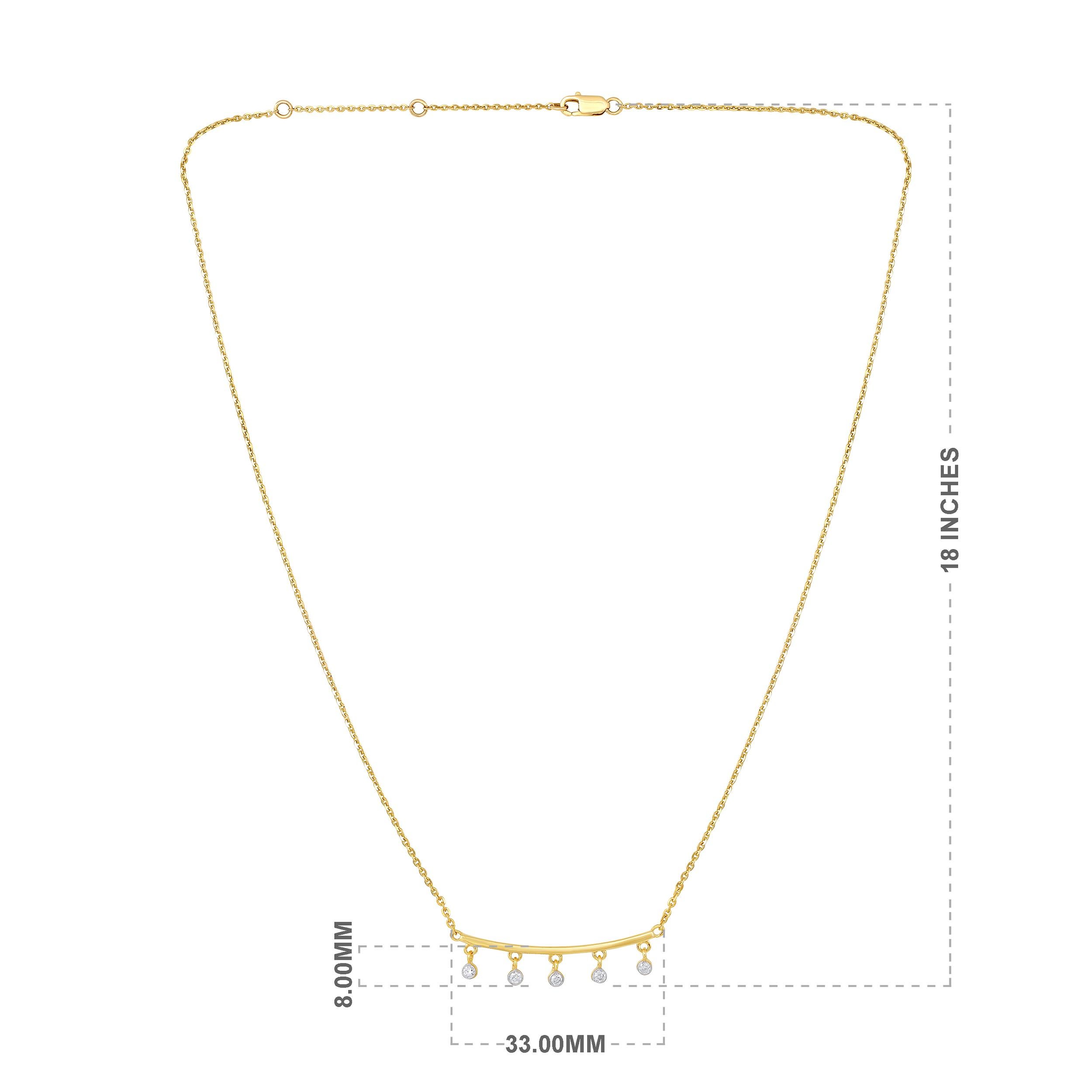 Brilliant Cut Certified 14k Gold 0.13ct Natural Diamond Delicate Curved Bar Dangle Necklace For Sale