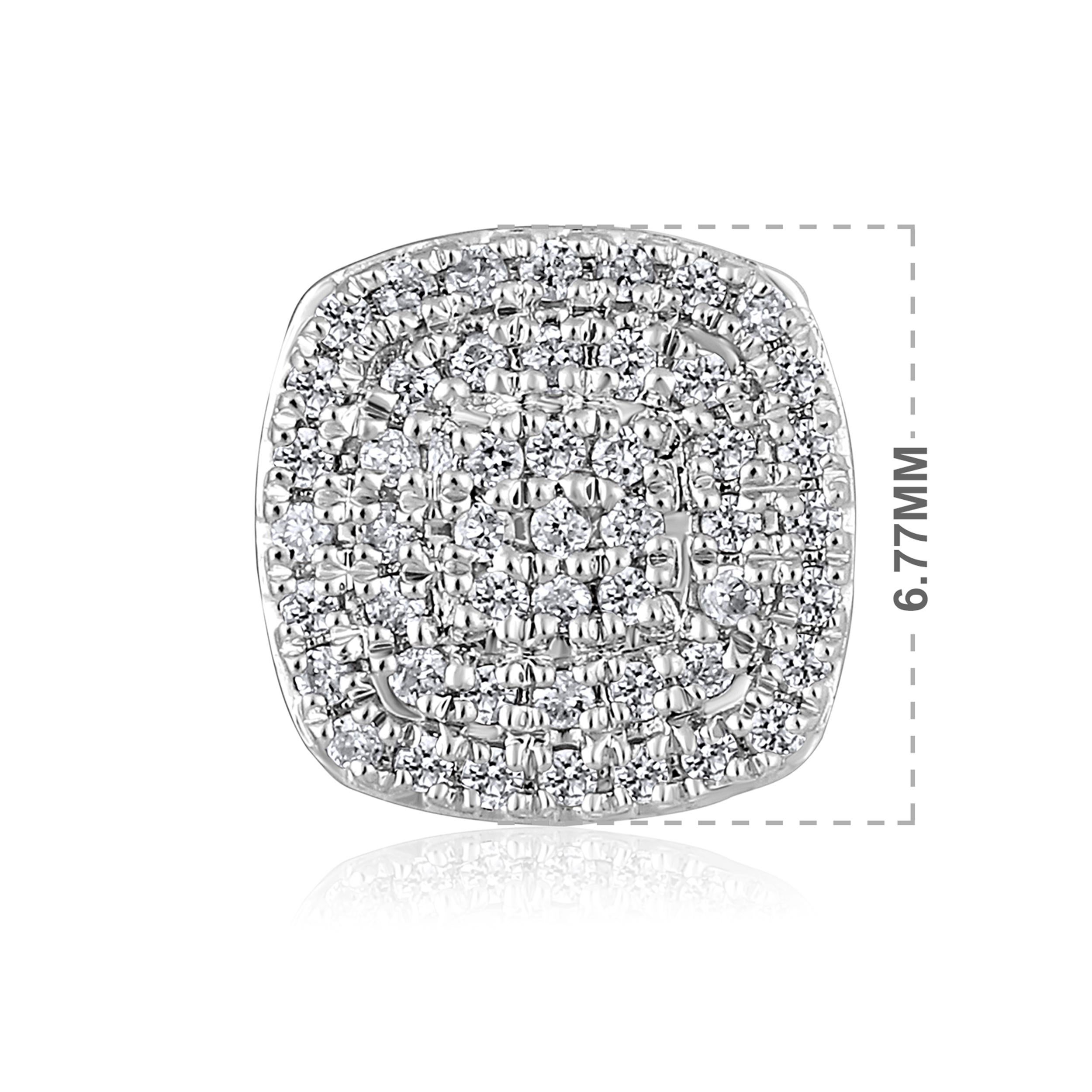 Certified 14K Gold 0.14ct Natural Diamond Cushion Cluster Square Stud Earrings In New Condition For Sale In Los Angeles, CA