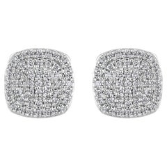 Used Certified 14K Gold 0.14ct Natural Diamond Cushion Cluster Square Stud Earrings