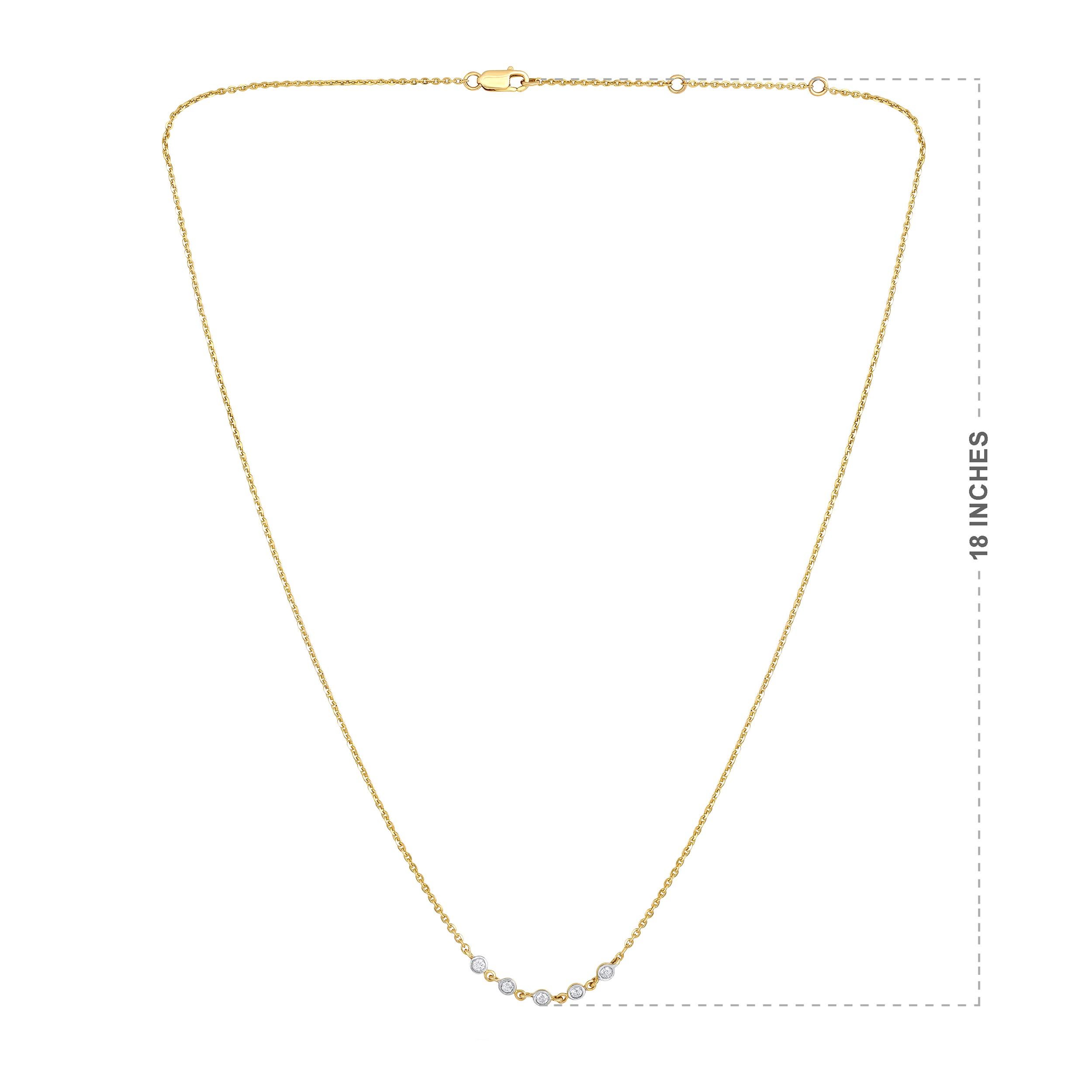 Contemporary Certified 14k Gold 0.14ct Natural Diamond Delicate Small 5 Bezel Yellow Necklace