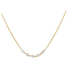 Certified 14k Gold 0.14ct Natural Diamond Delicate Small 5 Bezel Yellow Necklace