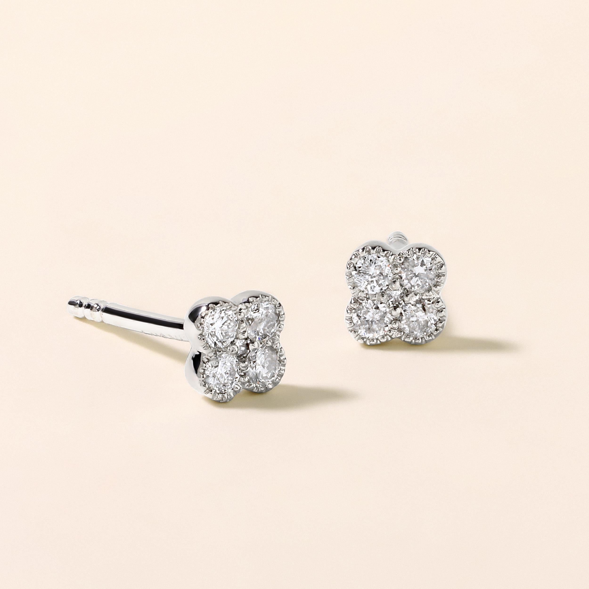 Crafted in 0.79 grams of 14K White Gold, the earrings contains 10 stones of Round Diamonds with a total of 0.14 carat in F-G color and I1-I2 clarity.
This jewelry piece will be expertly crafted by our skilled artisans upon order. Allow us a shipping