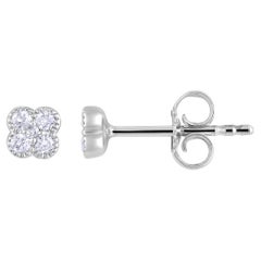 Certified 14k Gold 0.14 Carat Natural Diamond Small Clover Stud White Earrings