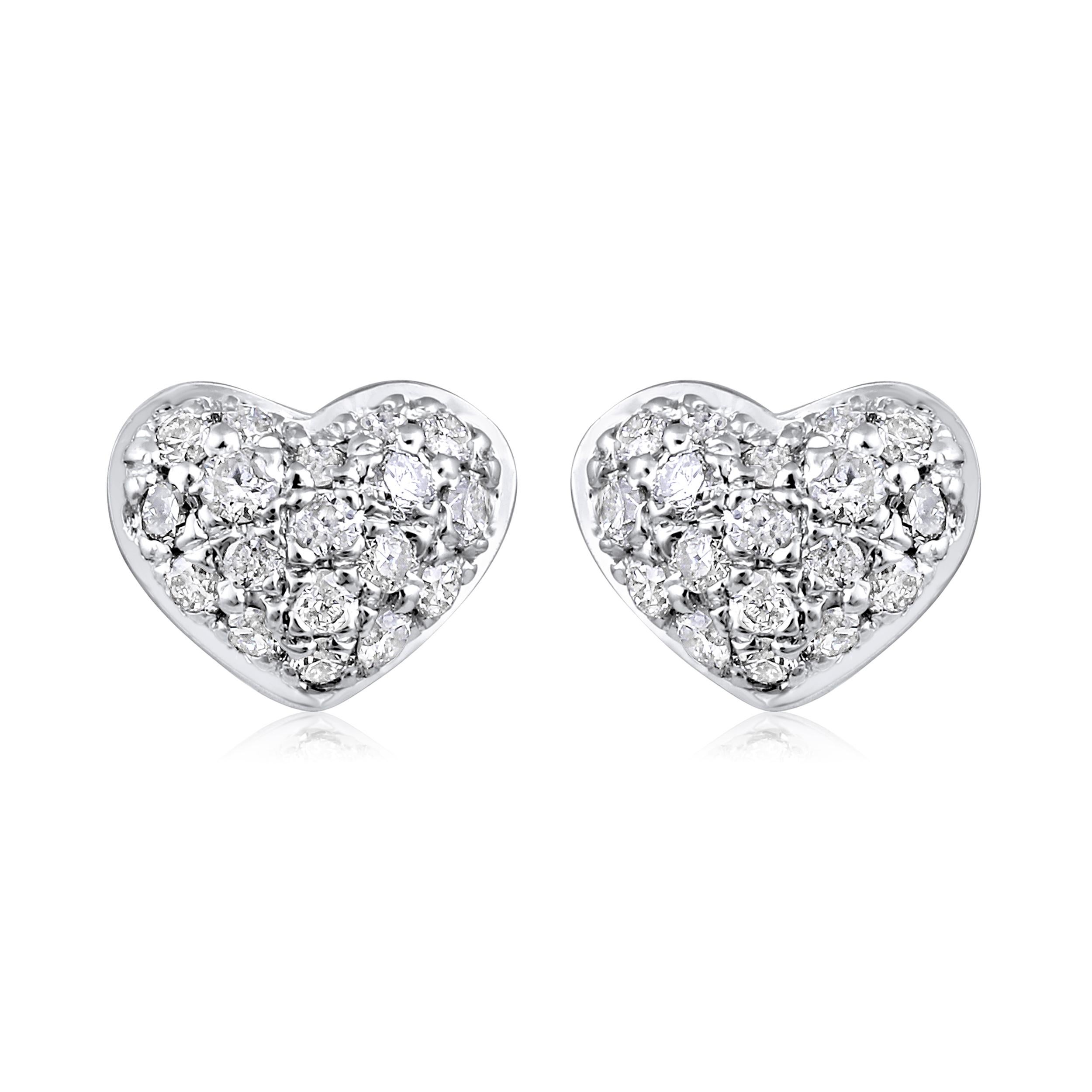 Contemporary Certified 14k Gold 0.14 Carat Natural Diamond Small Heart Stud White Earrings For Sale
