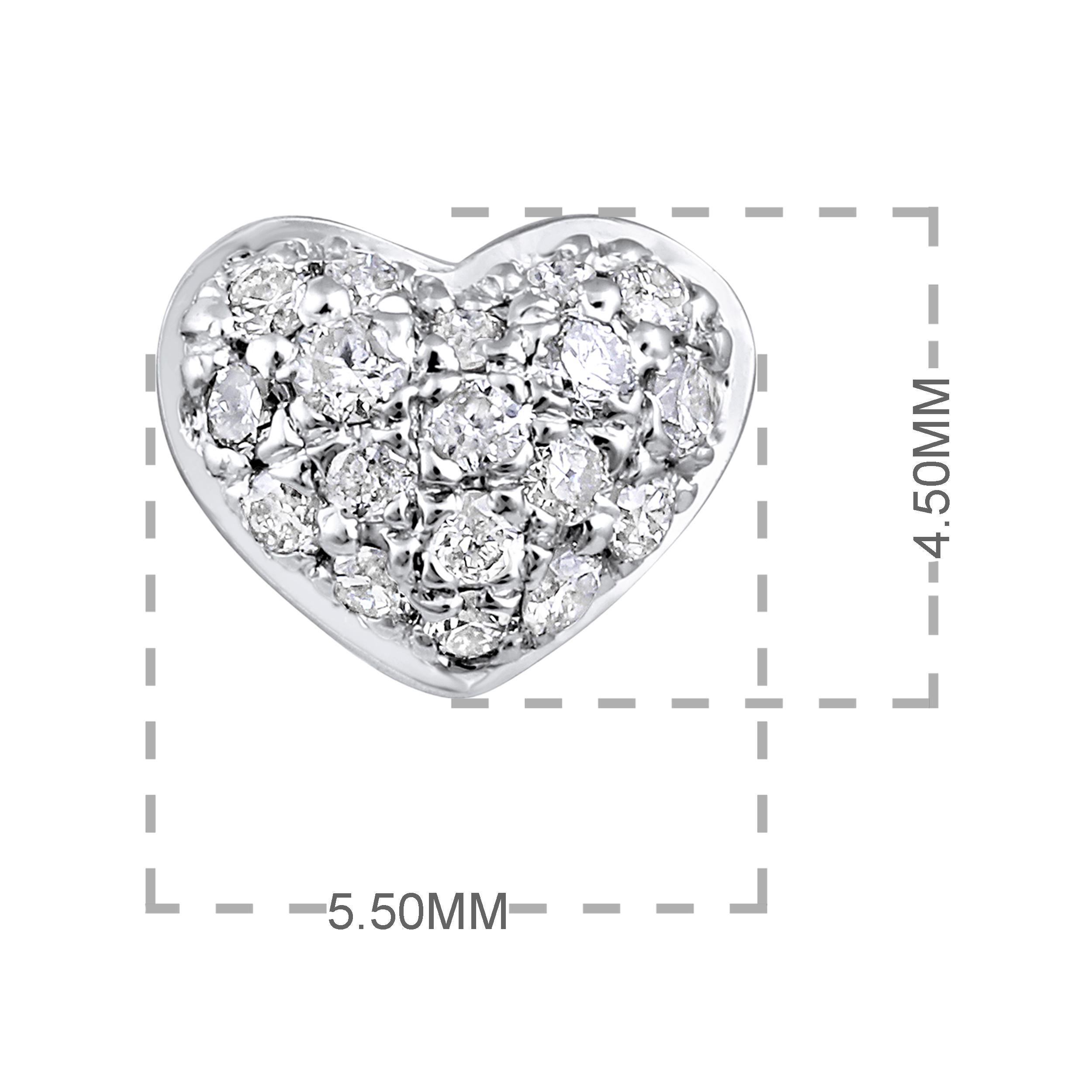 Certified 14k Gold 0.14 Carat Natural Diamond Small Heart Stud White Earrings In New Condition For Sale In Los Angeles, CA