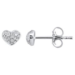 Boucles d'oreilles en or 14K certifié 0.14ct Natural Diamond Small Heart Stud White Earrings