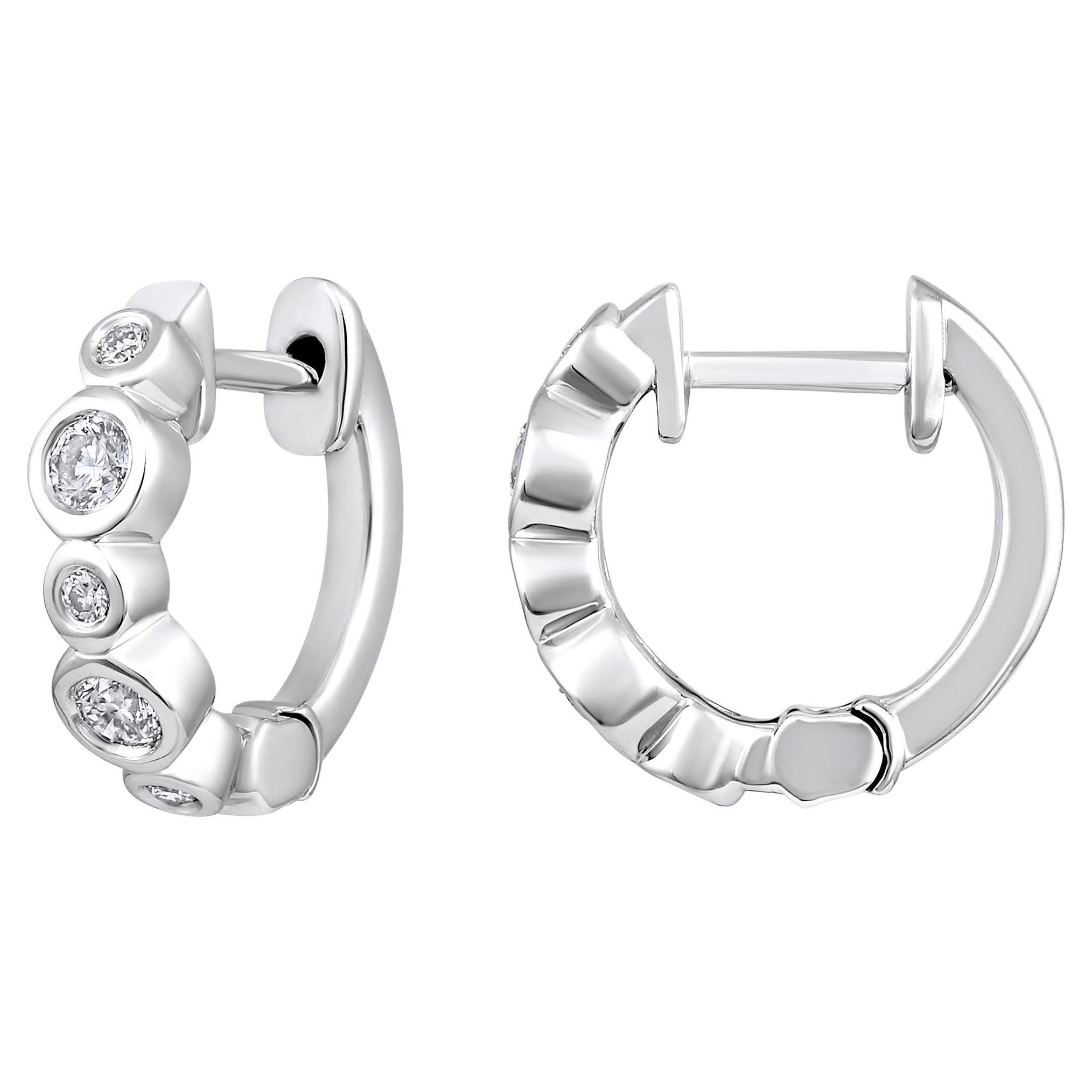 Boucles d'oreilles en or 14K certifié avec diamant naturel 0.15ct Huggie 11mm Hoop blanc