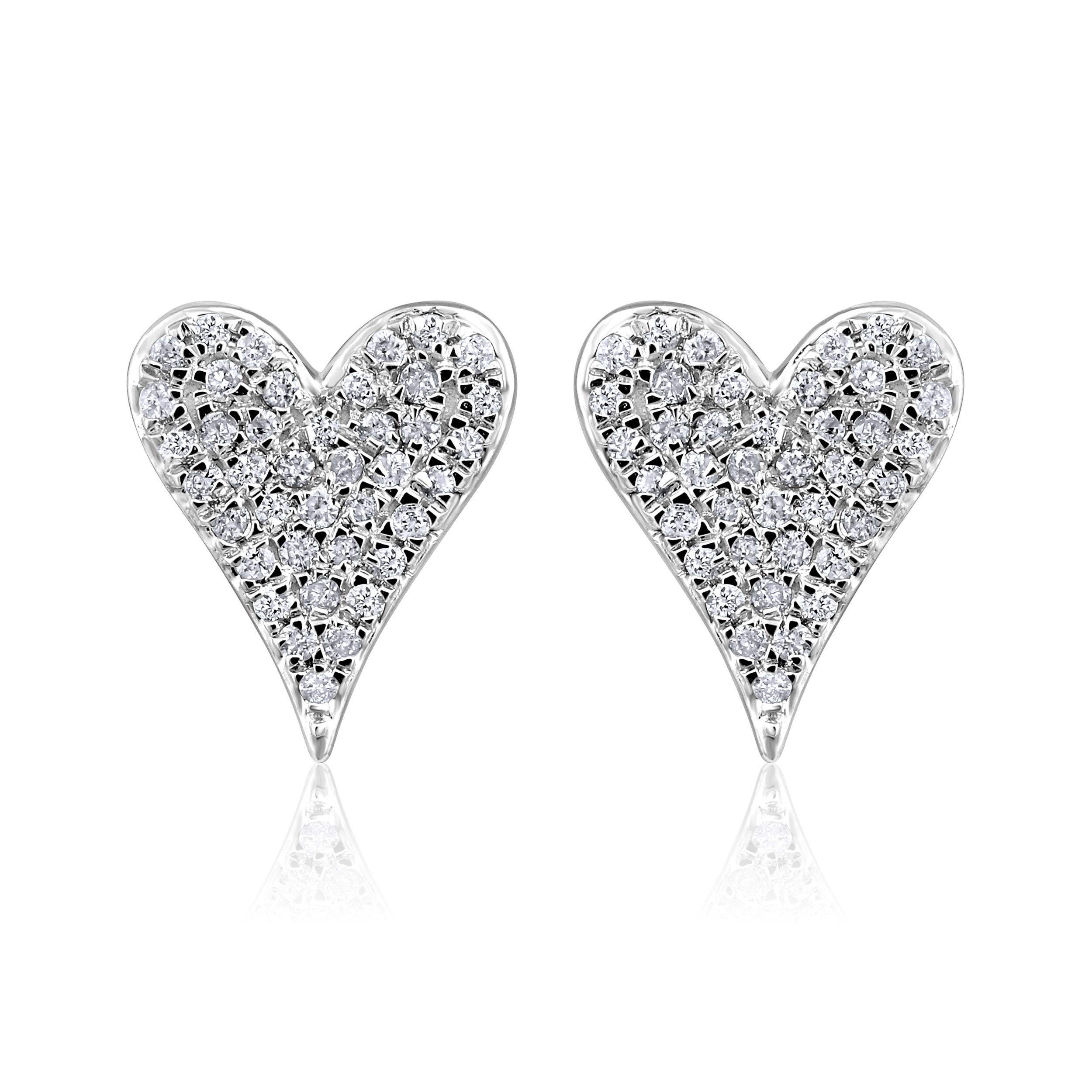 Contemporary Certified 14k Gold 0.15 Carat Natural Diamond Small Heart Stud White Earrings For Sale