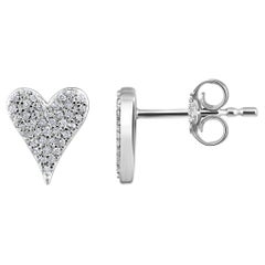 Certified 14k Gold 0.15 Carat Natural Diamond Small Heart Stud White Earrings