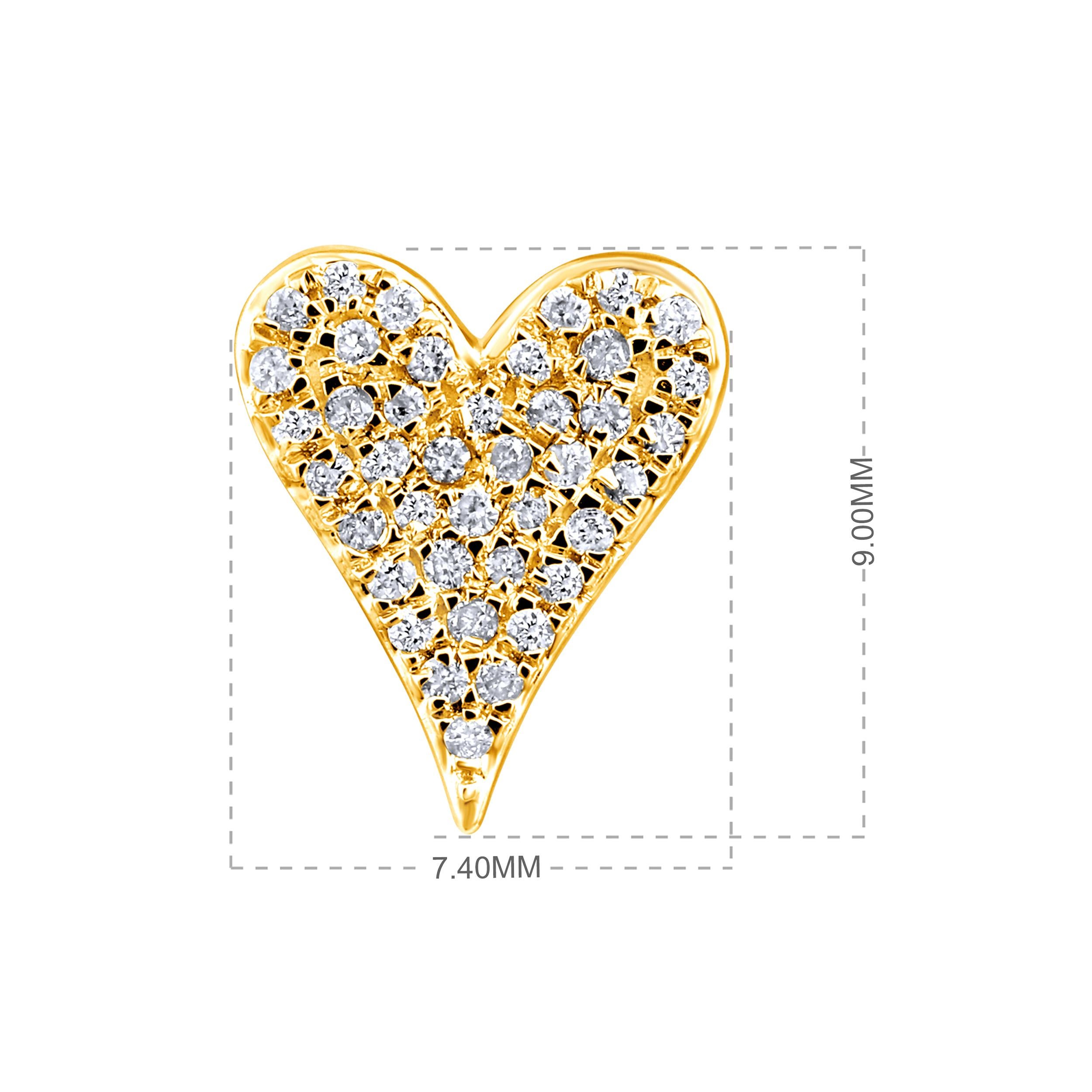 Certified 14k Gold 0.15 Carat Natural Diamond Small Heart Stud Yellow Earrings In New Condition For Sale In Los Angeles, CA