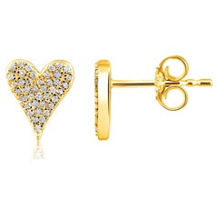 Certified 14k Gold 0.15 Carat Natural Diamond Small Heart Stud Yellow Earrings