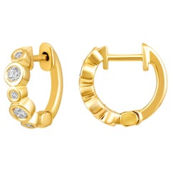 Certified 14k Gold 0.16 Carat Natural Diamond Huggie Hoop Yellow Earrings