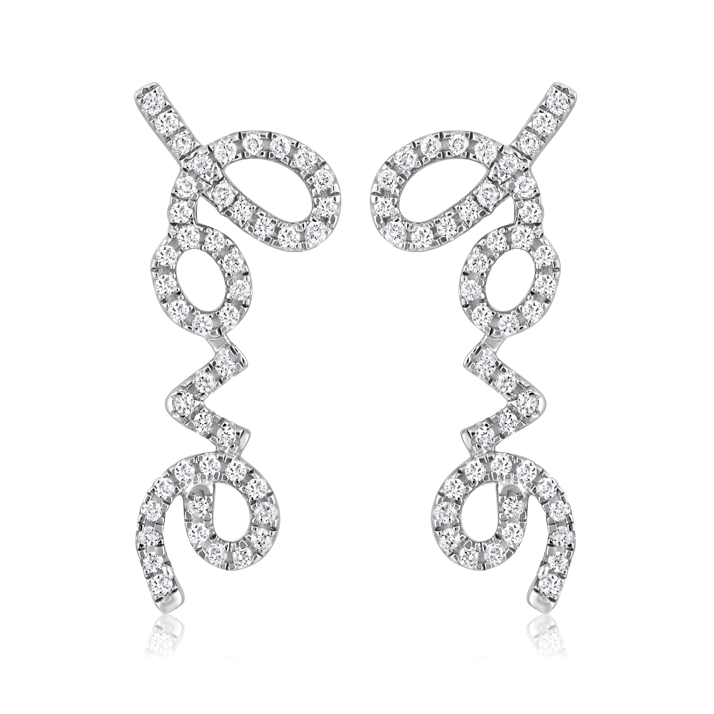 Crafted in 1.76 grams of 14K White Gold, the earrings contains 92 stones of Round Diamonds with a total of 0.17 carat in G-H color and SI clarity.

CONTEMPORARY AND TIMELESS ESSENCE: Crafted in 14-karat/18-karat with 100% natural diamond and