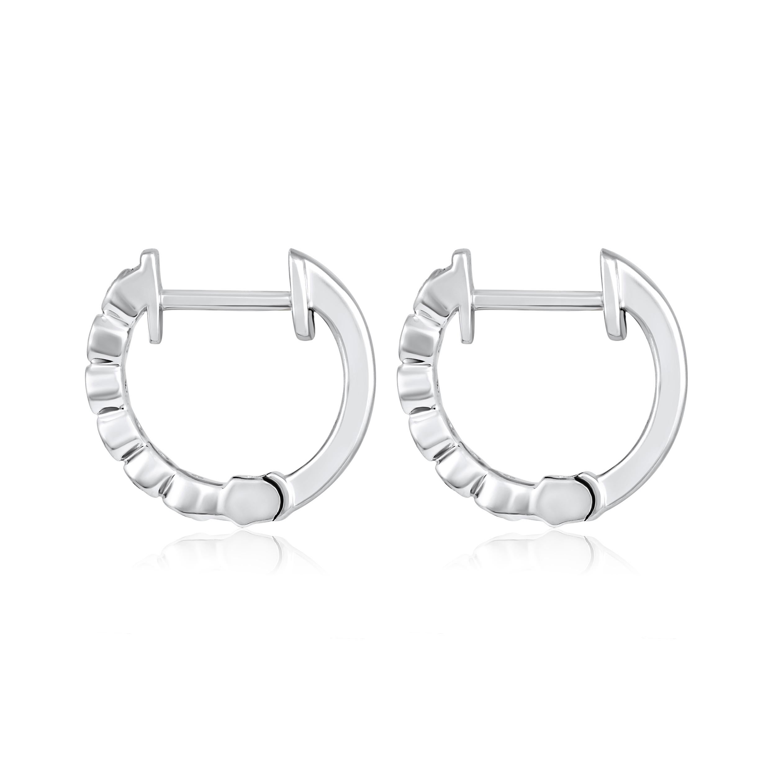 Brilliant Cut Certified 14k Gold 0.1 Carat Natural Diamond Bezel Hoop White Earrings For Sale