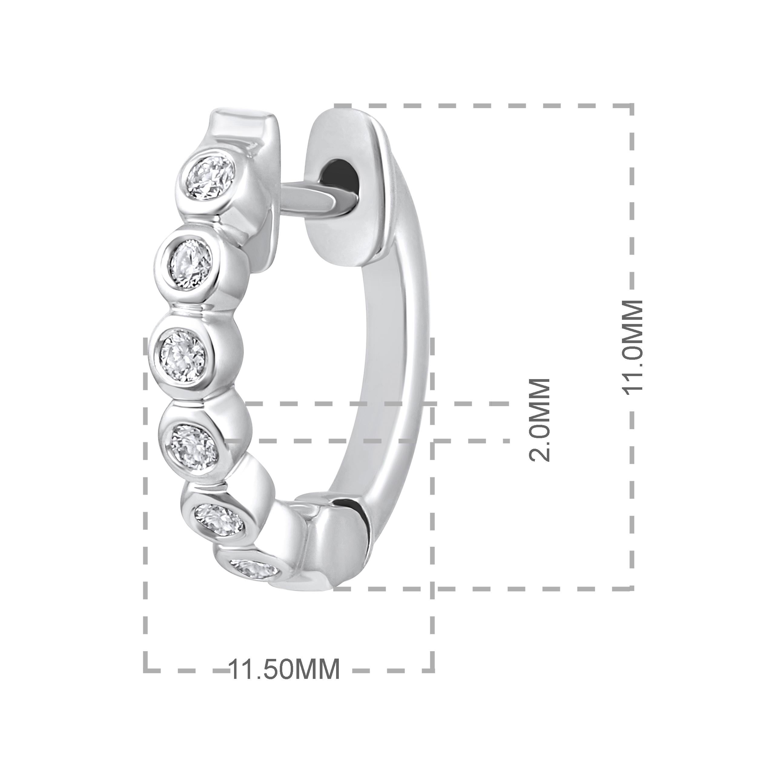 Certified 14k Gold 0.1 Carat Natural Diamond Bezel Hoop White Earrings In New Condition For Sale In Los Angeles, CA