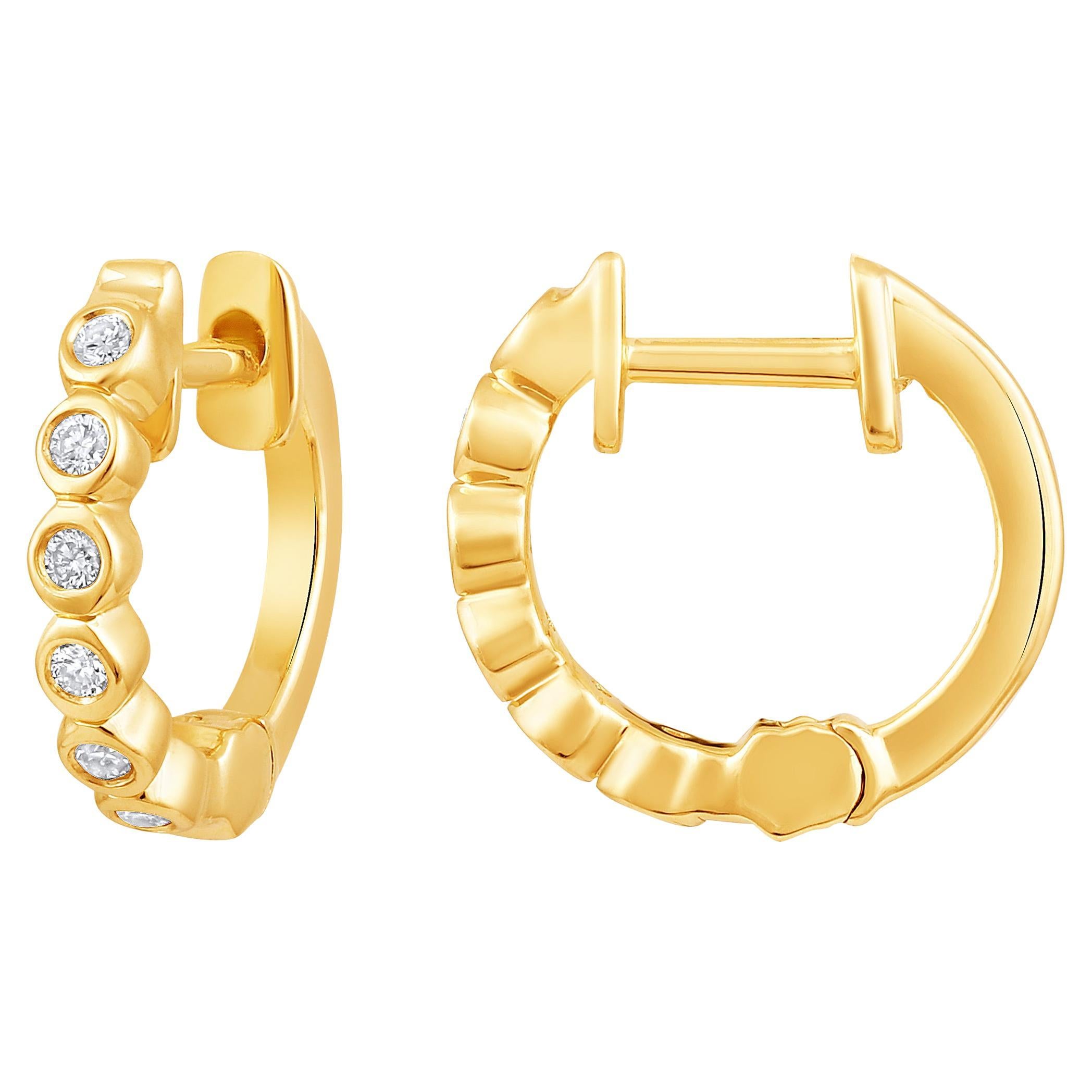 0.14 CTW Diamond & Bezel Set Opal Hoop Drop Earrings in 14K Yellow Gold main image 1