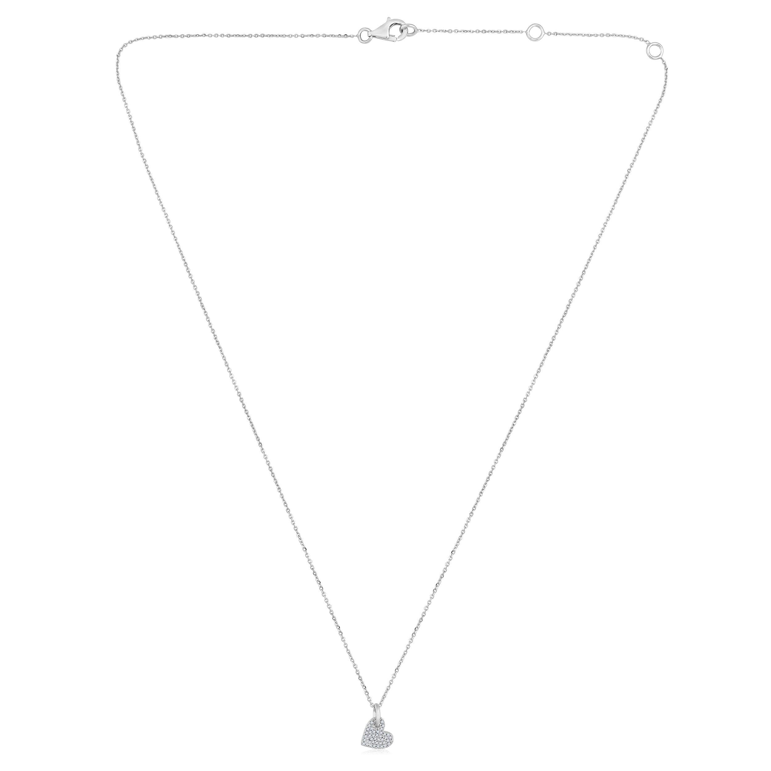 Crafted in 1.93 grams of 14K White Gold, the necklace contains 43 stones of Round Natural Diamonds with a total of 0.09 carat in F-G color and I1-I2 clarity. The necklace length is 18 inches.
This jewelry piece will be expertly crafted by our
