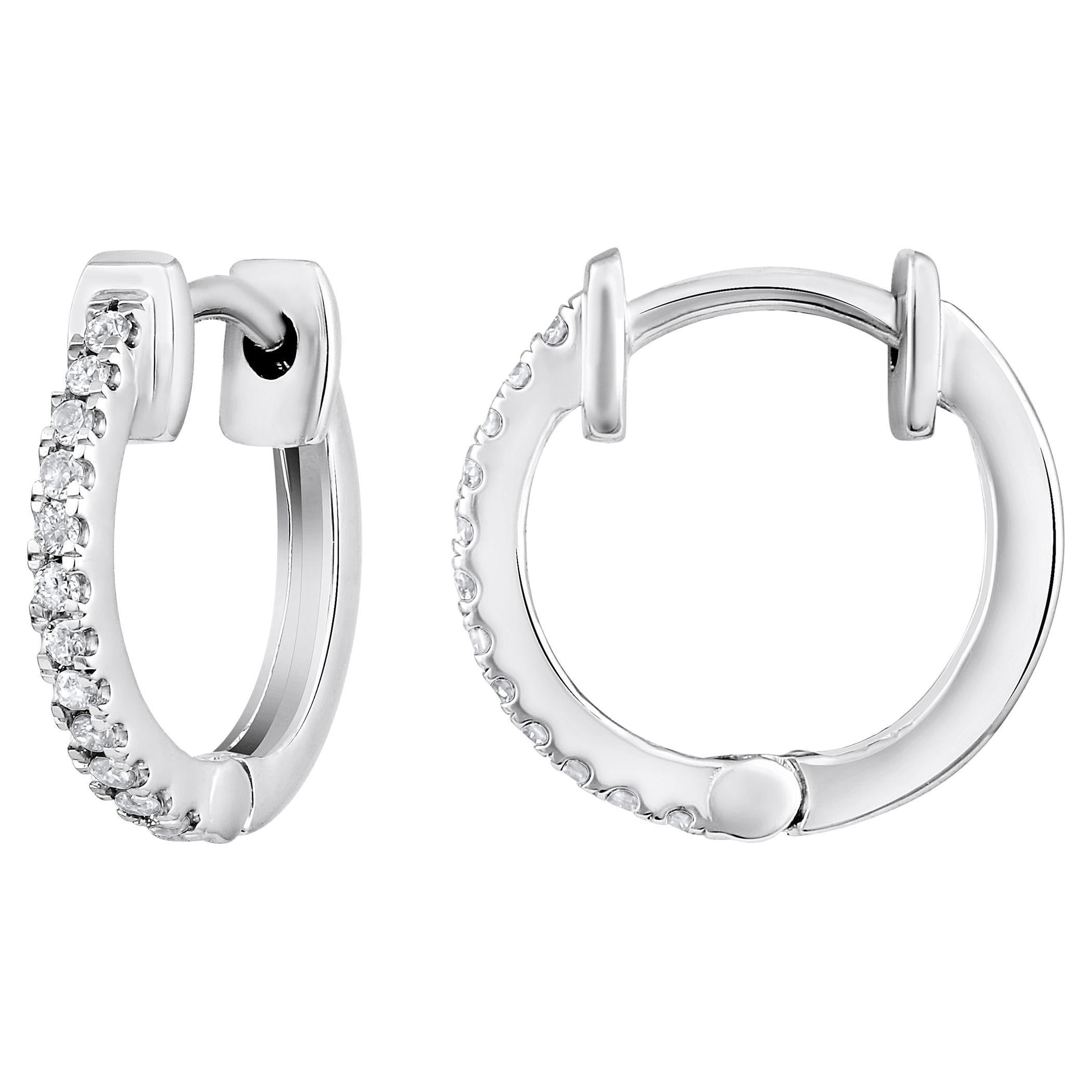 Certified 14k Gold 0.1 Carat Natural Diamond Huggie Hoop White Earrings For Sale