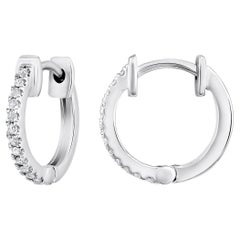 Zertifizierte 14K Gold 0,1ct natürlichen Diamanten Huggie 11,5 mm Hoop White Ohrringe