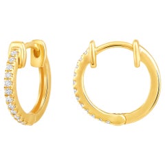 Certified 14k Gold 0.1 Carat Natural Diamond Huggie Hoop Yellow Earrings