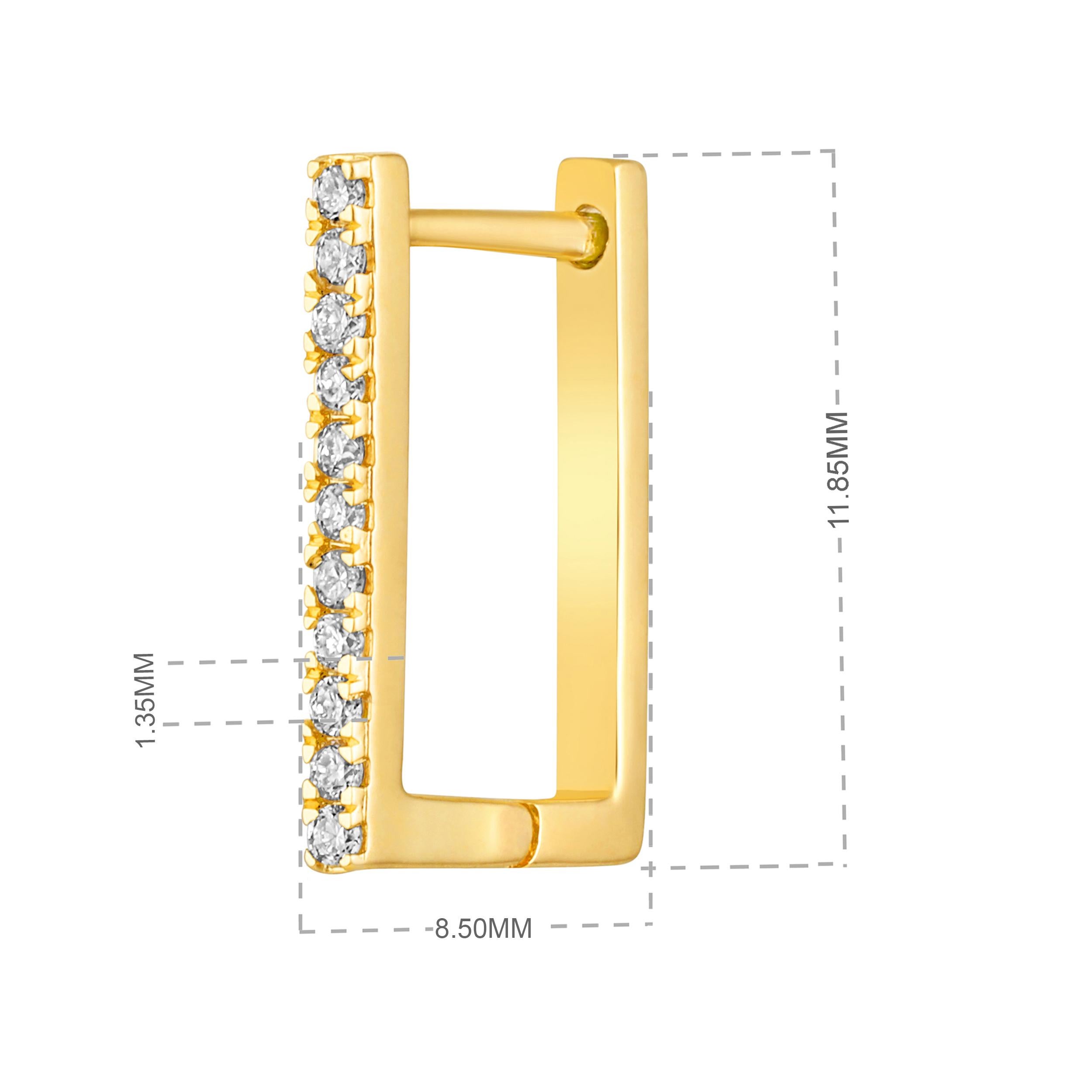 Certified 14k Gold 0.1 Carat Natural Diamond Inside Out Rectangle Hoop Earrings In New Condition For Sale In Los Angeles, CA