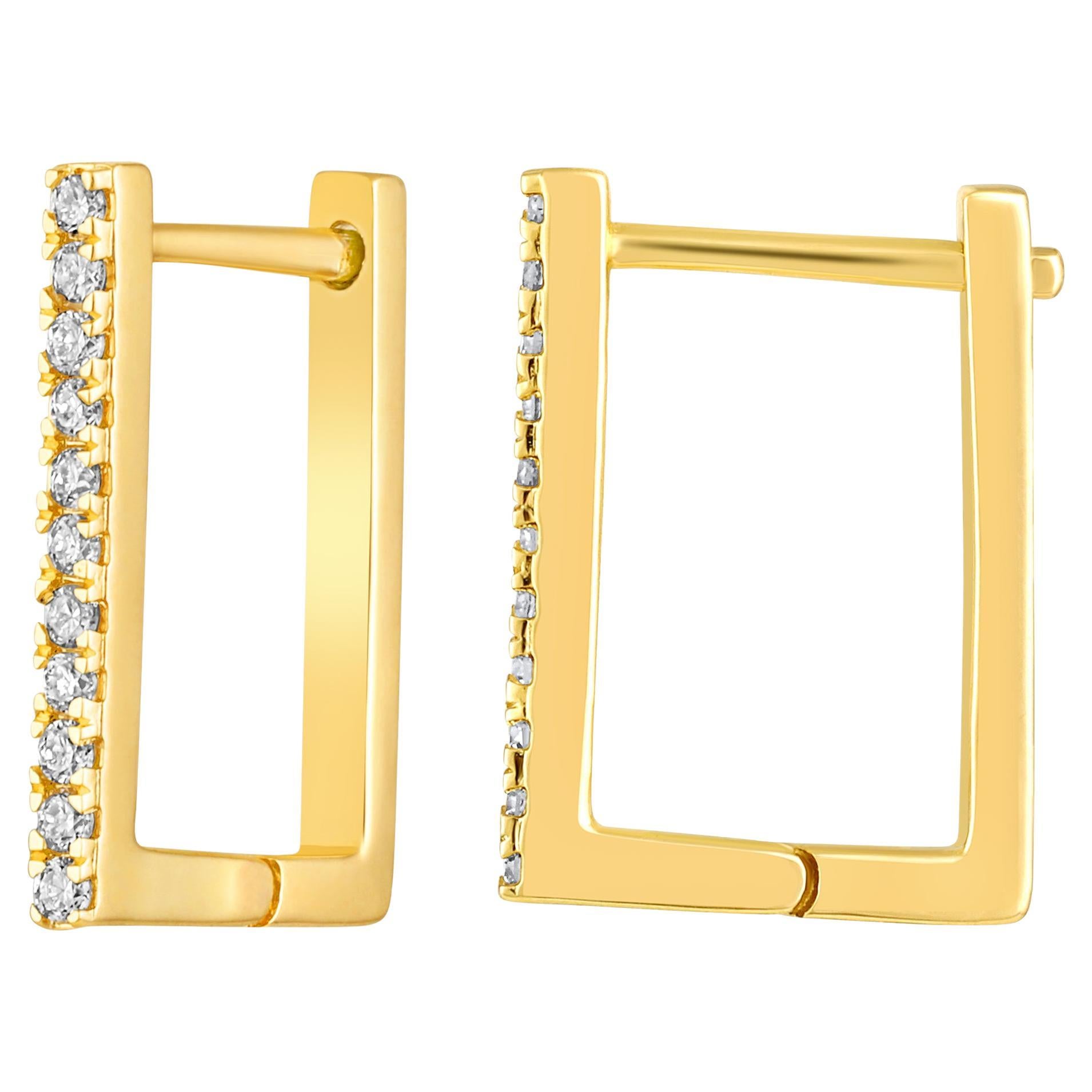Certified 14k Gold 0.1 Carat Natural Diamond Inside Out Rectangle Hoop Earrings