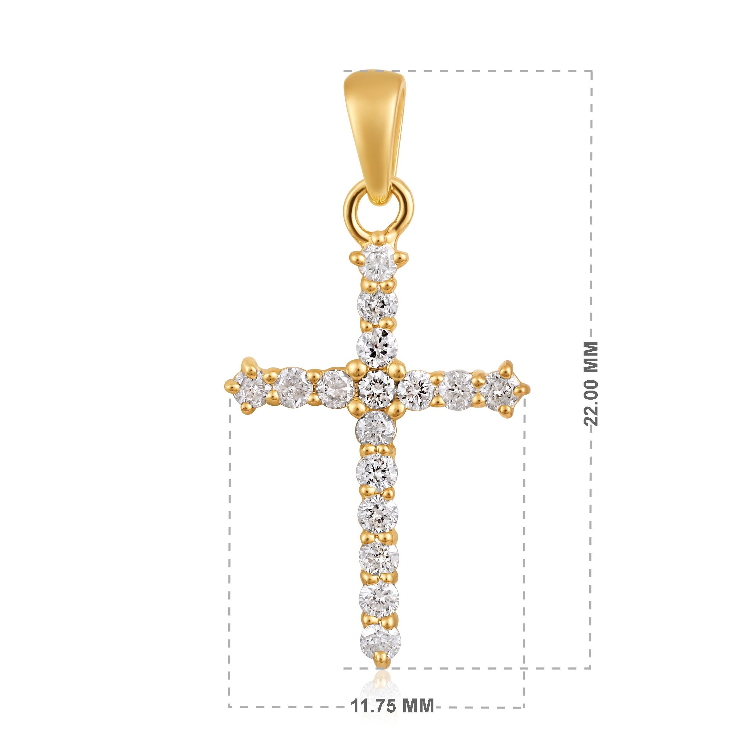 Contemporary Certified 14k Gold 0.25 Carat Natural Diamond Cross Charm Yellow Pendant Only For Sale
