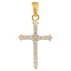 Certified 14k Gold 0.25 Carat Natural Diamond Cross Charm Yellow Pendant Only