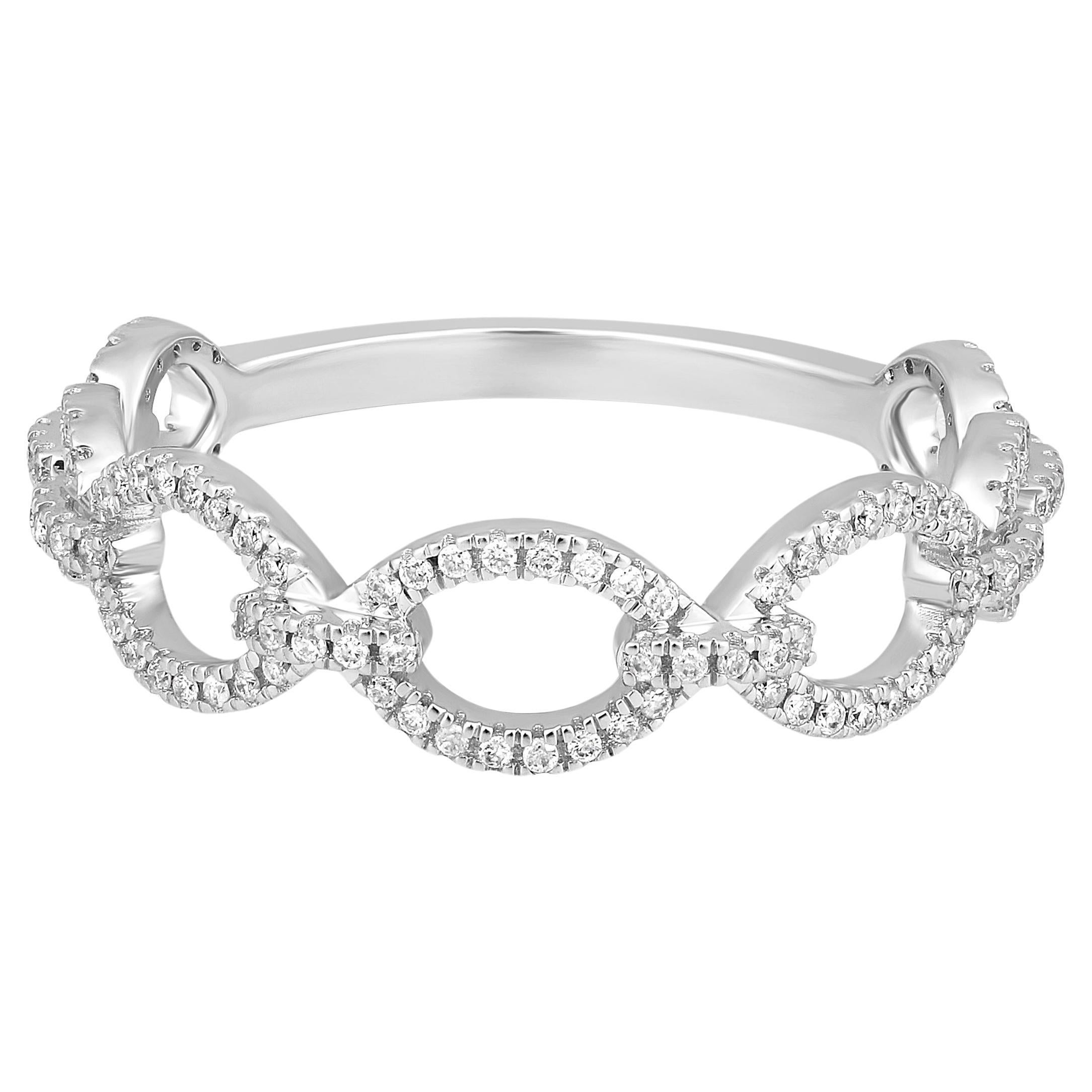 Certified 14K Gold 0.2ct Natural Diamond F-I1 Designer Infinity Link Ring For Sale