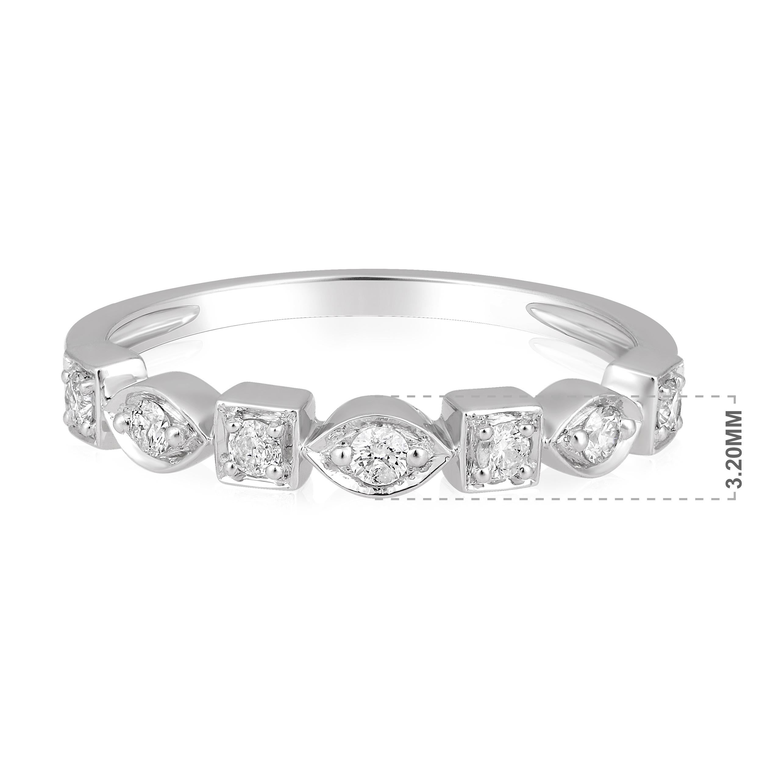 Brilliant Cut Certified 14K Gold 0.2ct Natural Diamond G-I1 Designer Multi-Shape Band Ring For Sale