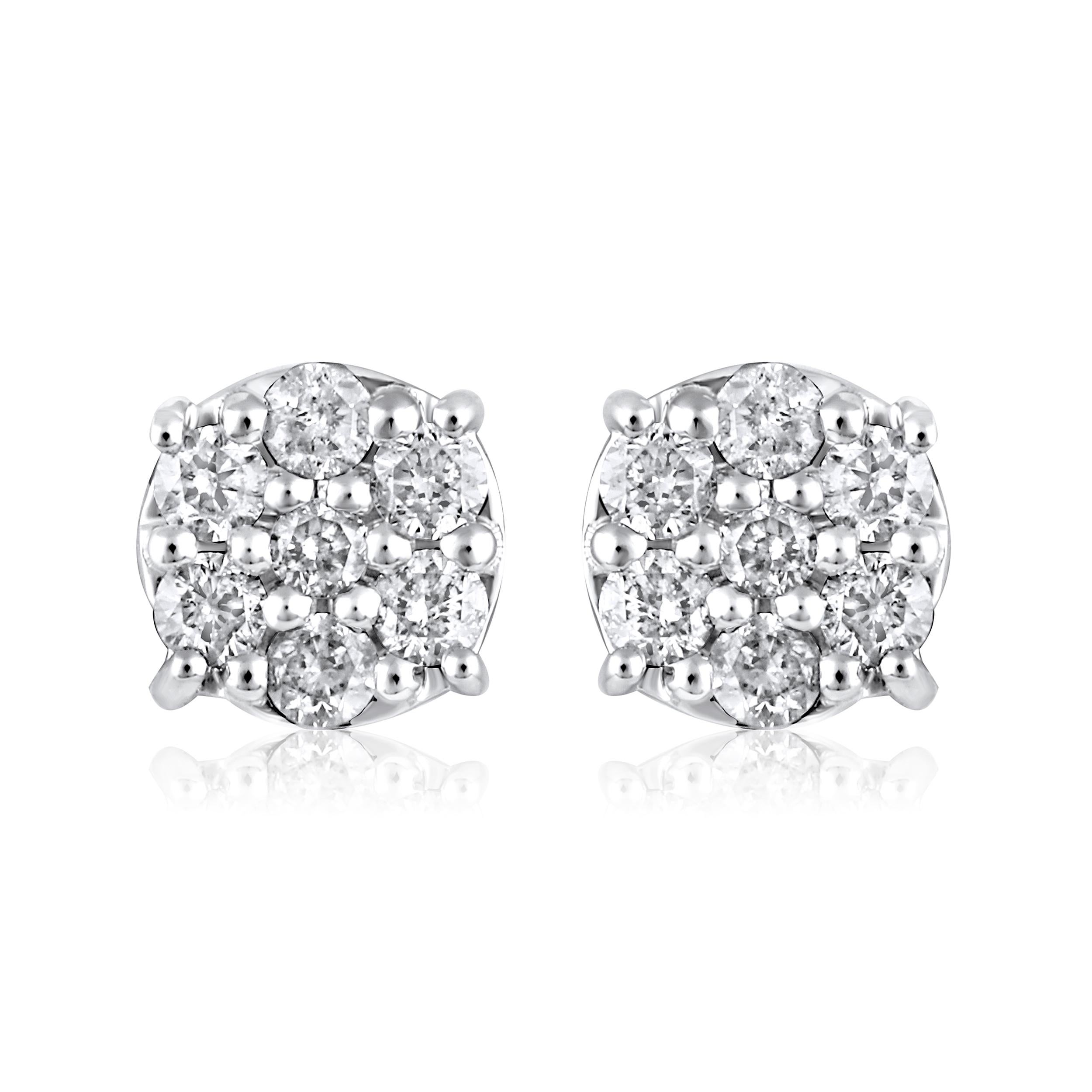 Contemporary Certified 14k Gold 0.2 Carat Natural Diamond Small Round Stud White Earrings For Sale