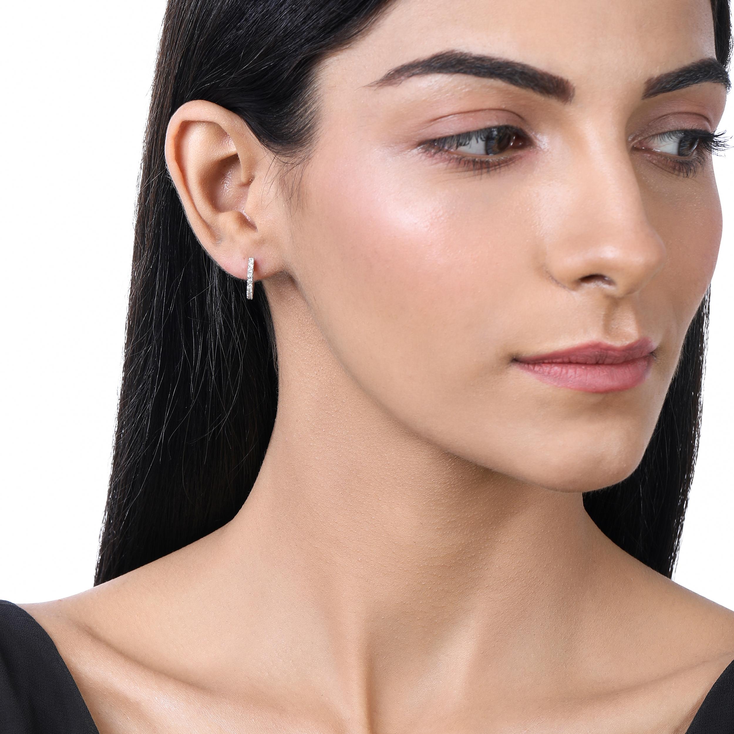 Women's Certified 14k Gold 0.35 Carat Natural Diamond Small Hoop White Earrings For Sale