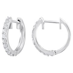 Certified 14k Gold 0.35 Carat Natural Diamond Small Hoop White Earrings